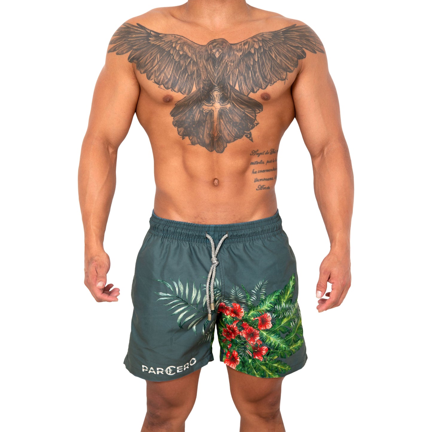 BADESHORTS FLORES DE PRIMAVERA MIT ROTEN BLUMEN