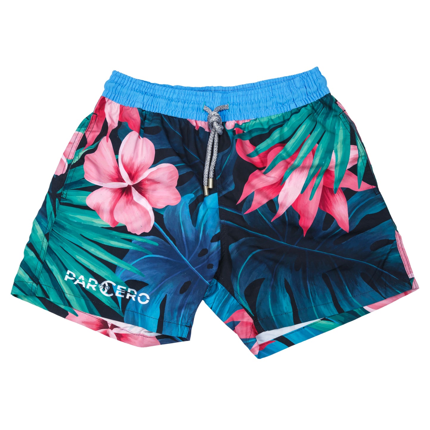 BADESHORTS FLORES AZULES MIT ROSA BLUMEN